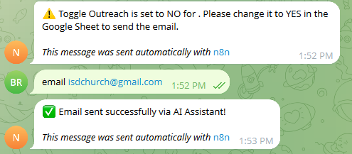 Telegram message triggers workflow